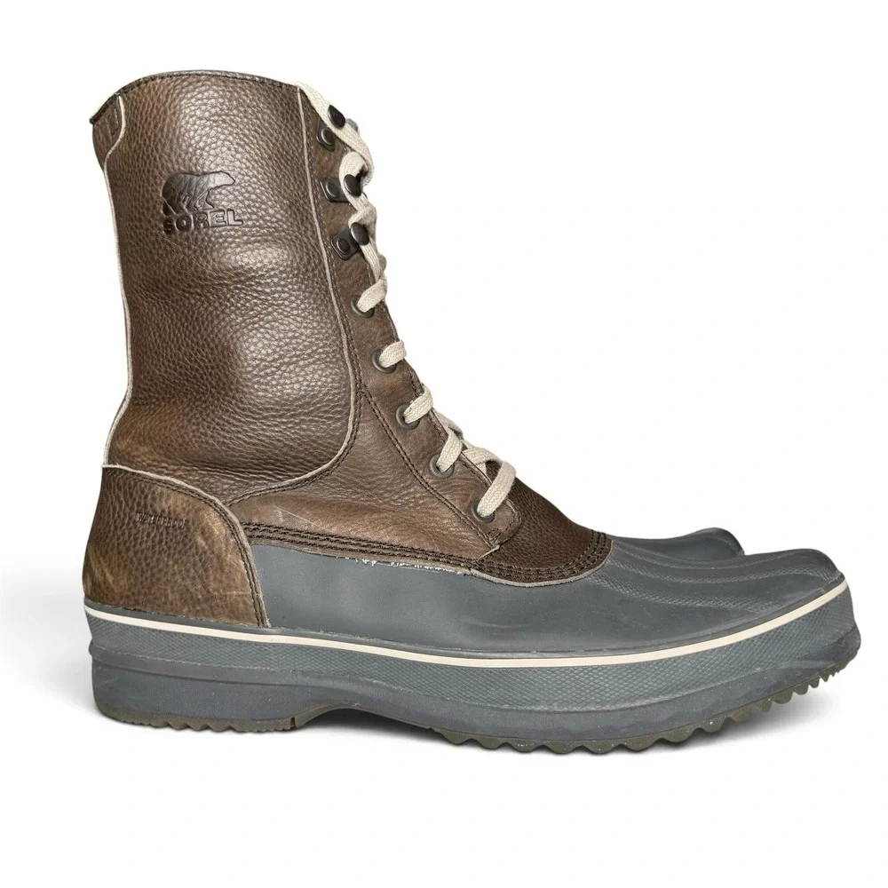 Sorel Boots Mens Size 15 Brown Leather Winter Waterproof Lined Tall Duck Shoes
